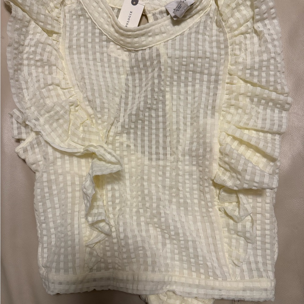 Maeve Crop Ruffled Mesh Top (cream)